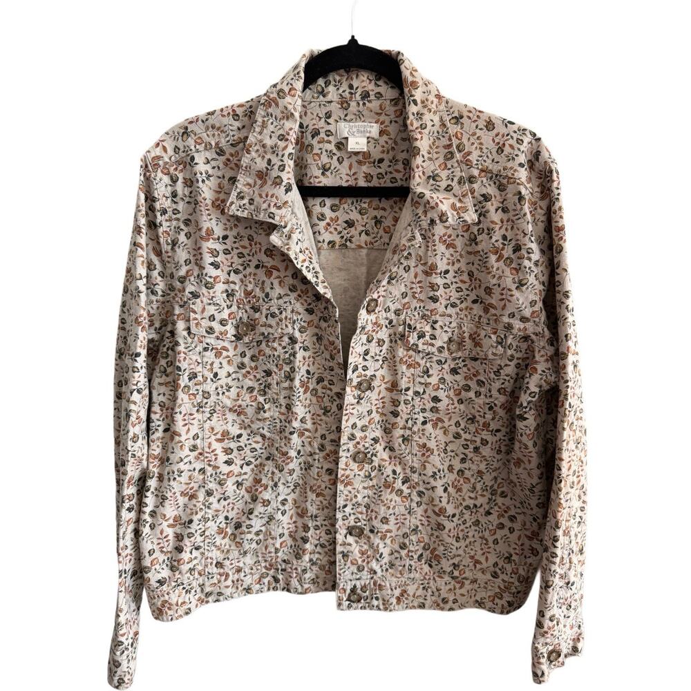 Quality Linen Ditzy Leaf Floral Print‎ Jacket Cottagecore Shacket Earth-tones XL